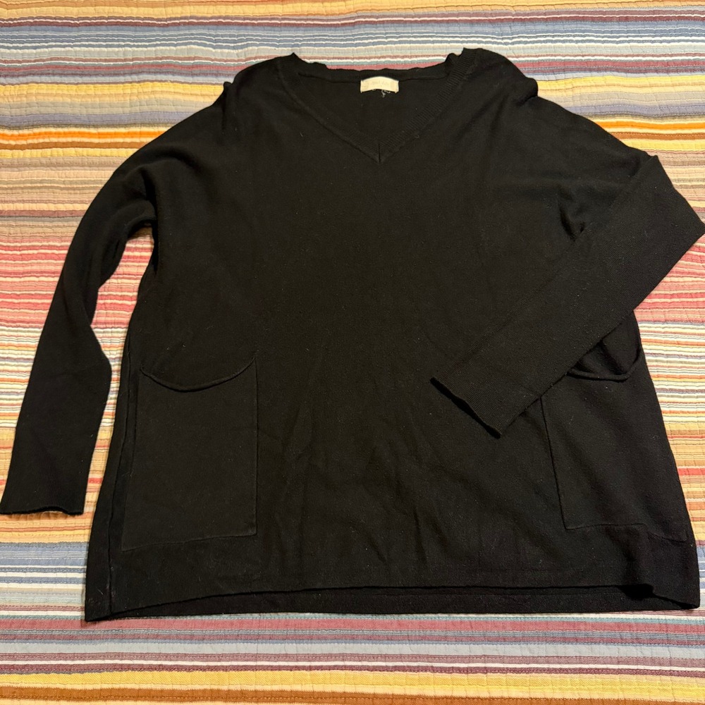 Altar'd State Womens Black V-Neck Oversized Sweater with Pockets Size S/M T4319